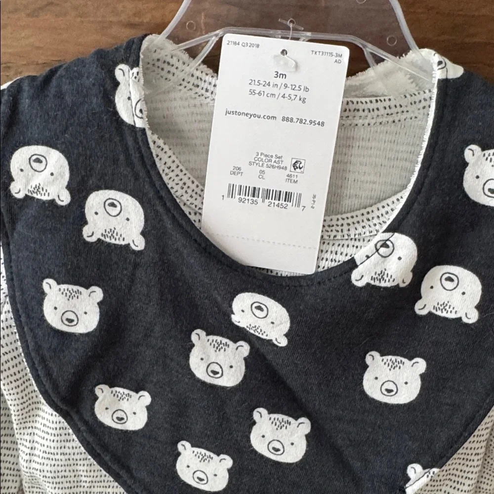 NWT Carter's Baby Boy 4-Piece Bear Sleep & Play Take Home Bundle - 3M